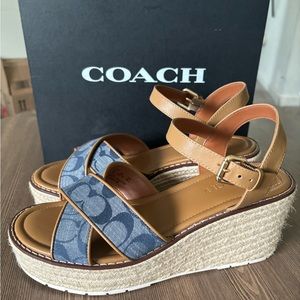 Coach Kimberly Chambray Wedge Sandals Size 9